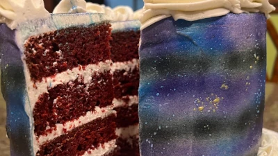 Galaxy Cake; red velvet with vanilla buttercream - 8”