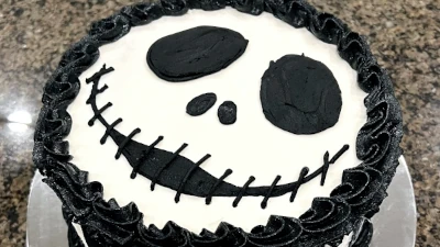 Nightmare Before Christmas birthday cake; chocolate and vanilla cake with vanilla buttercream - 8”