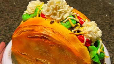 Taco Birthday Cake; chocolate and vanilla cake with vanilla buttercream - 8” equivalent