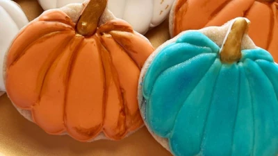 Fall pumpkins - orange, teal, white